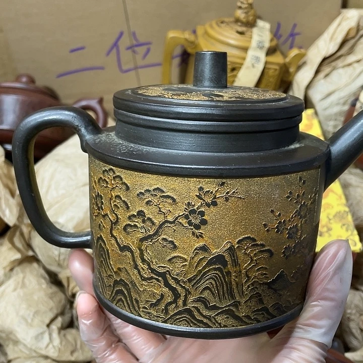 紫砂茶壶矿泥料，手工制作一把紫砂壶。