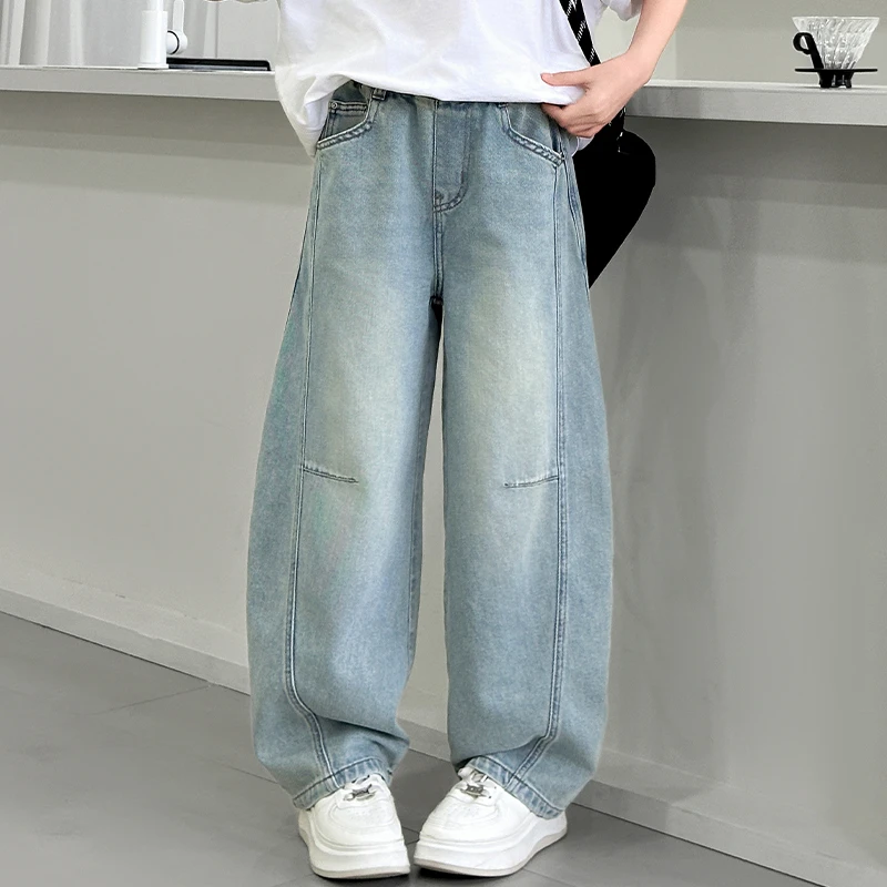 女童牛仔裤夏季薄款6-12岁儿童弯刀裤洋气中大童初中生直筒阔腿裤