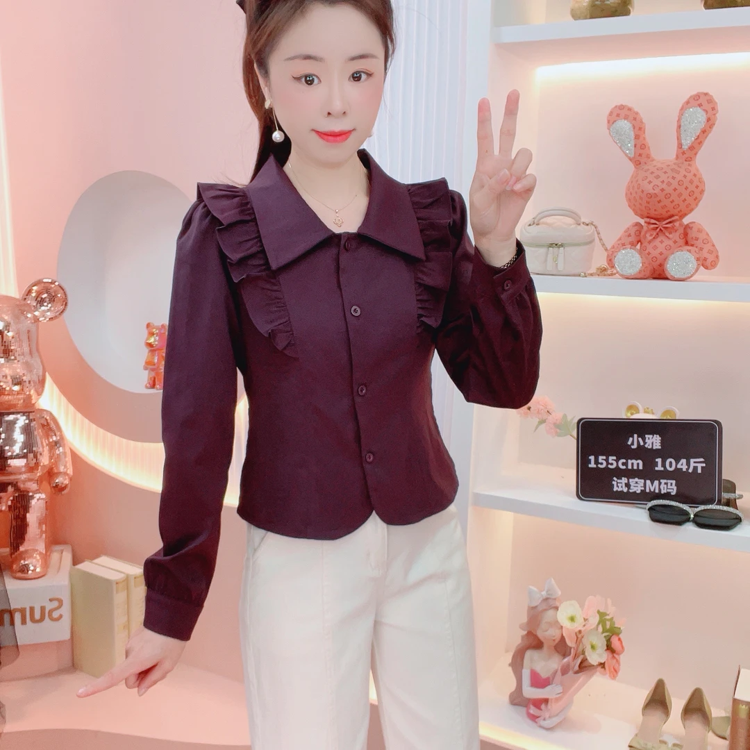 JUYA （都市主角）新款早秋法式复古荷叶边显瘦短款女士百搭衬衣