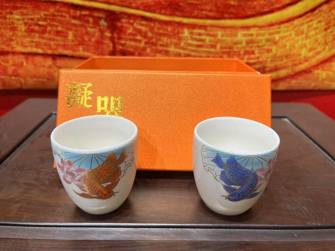富贵鱼红蓝对杯-5310