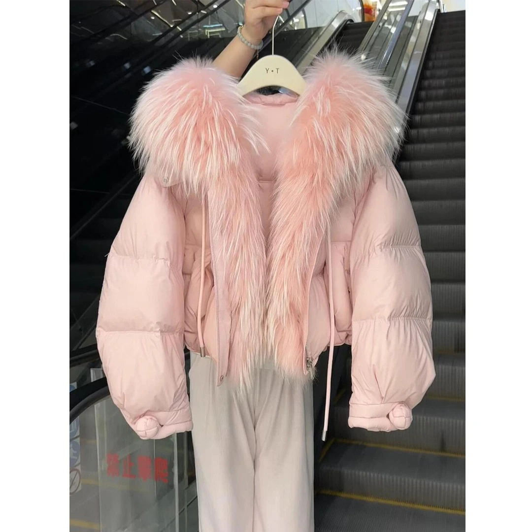 2025新款粉色毛领短款服女韩版冬季加厚保暖小个子衣袄外套