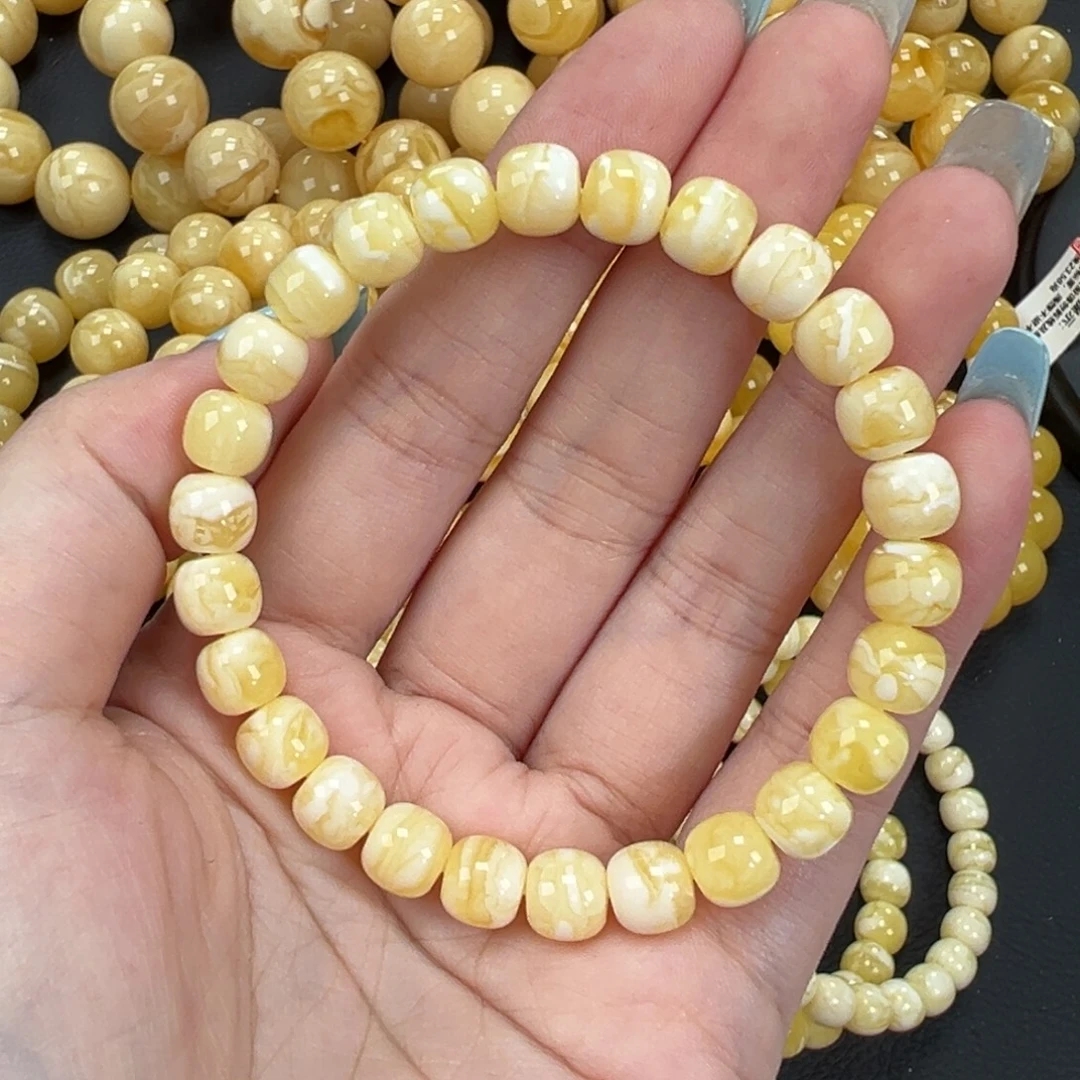 琥珀未镶嵌手链瓷白虎皮