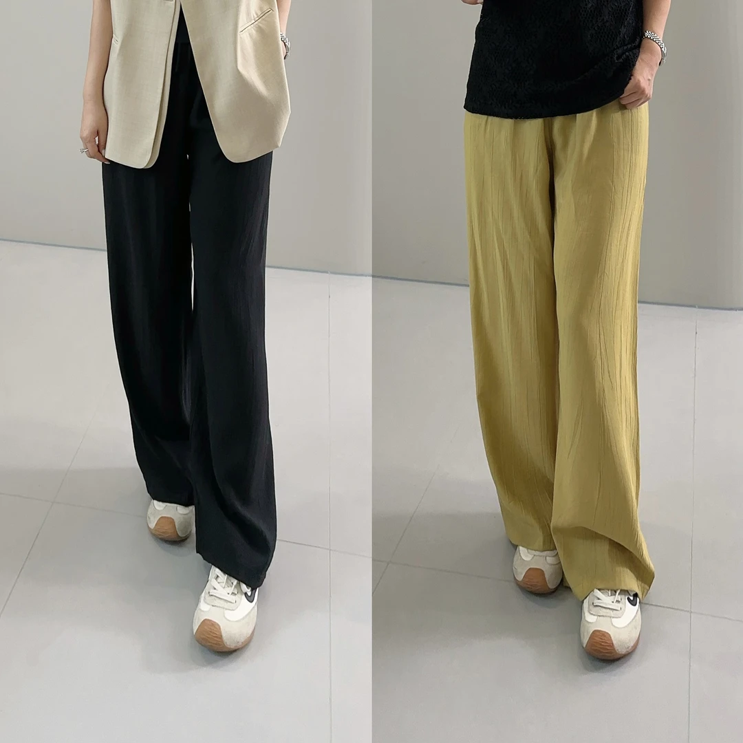 微胖女装【无缝冰感散热裤】褶皱阔腿裤宽松休闲裤长裤20685