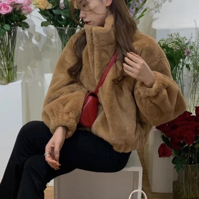 【现货+运费险】保暖小棕熊可爱夹克短款仿羊羔毛毛绒外套DJ6232