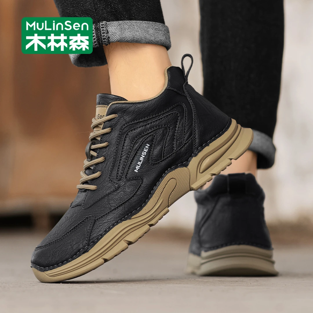木林森高帮皮鞋2025秋季新款小众复古工装鞋男士休闲百搭运动潮鞋