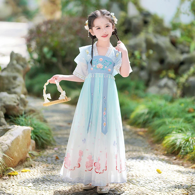 中国风古装女童超仙裙子2025新款儿童汉服夏季女孩古风连衣裙唐装