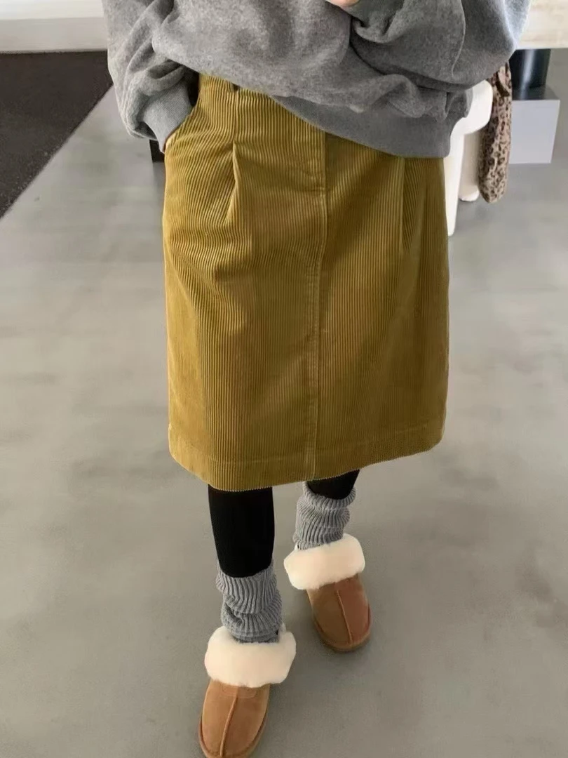 复古小众灯芯绒五分半裙
