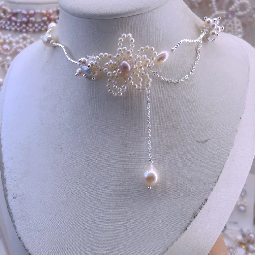 合金耳饰淡水珍珠项链