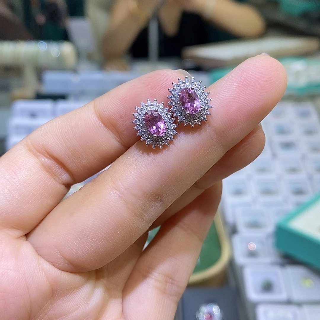 碧玺耳饰银S925镶嵌天然碧玺