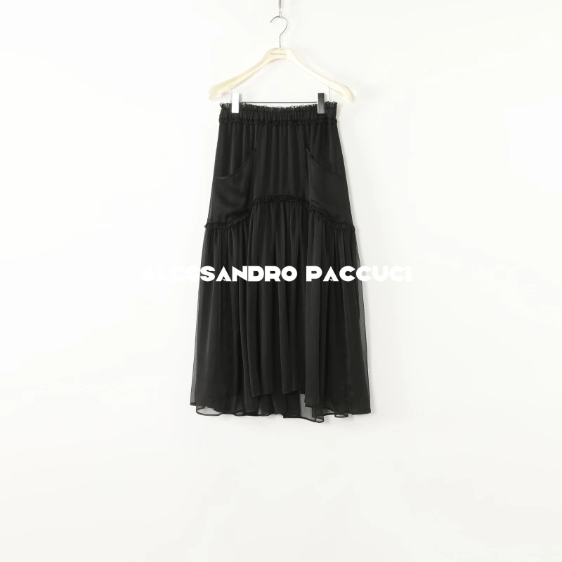 AP洛哥52059QB【浓雾朦朦】松紧腰木耳边轻薄垂坠飘逸半身裙25春夏