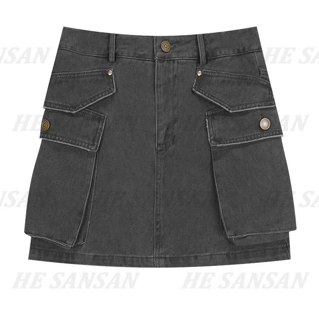 【TTIAN】高腰显瘦百搭口袋牛仔半身裙DY-3415