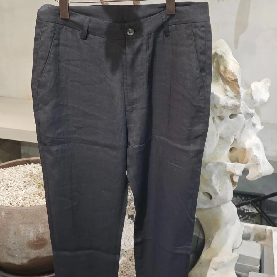 北纬三十度男款夏季天丝亚麻薄款休闲裤黑色速干百搭休闲长裤裤子