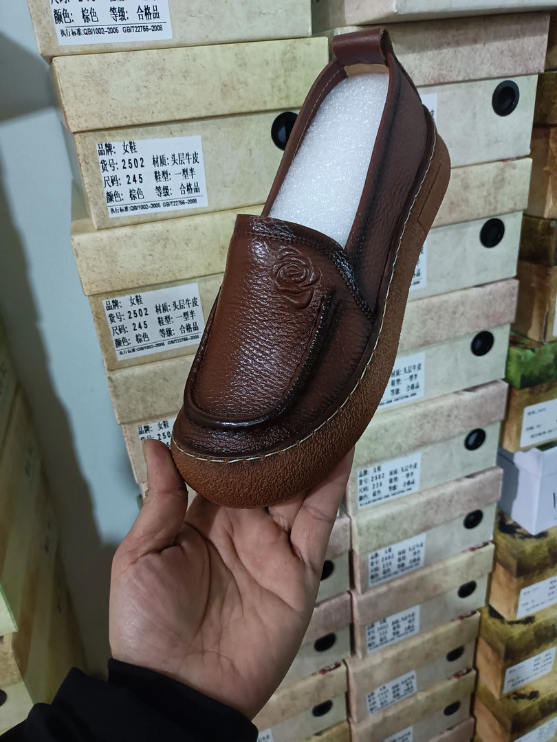 2502《山茶花》头层牛皮复古手工一脚蹬单鞋