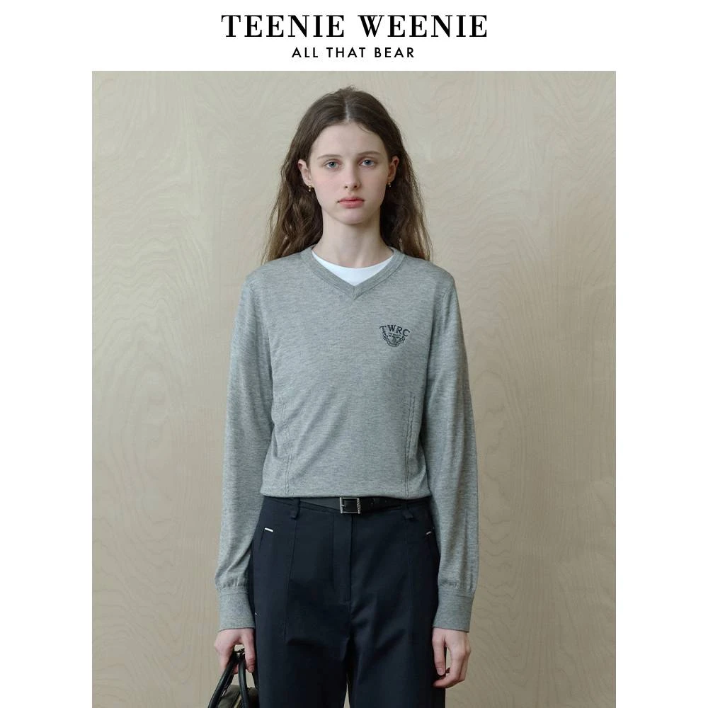 *【商场同款新品】Teenie Weenie小熊25新款简约V领毛衣TTKW251204W