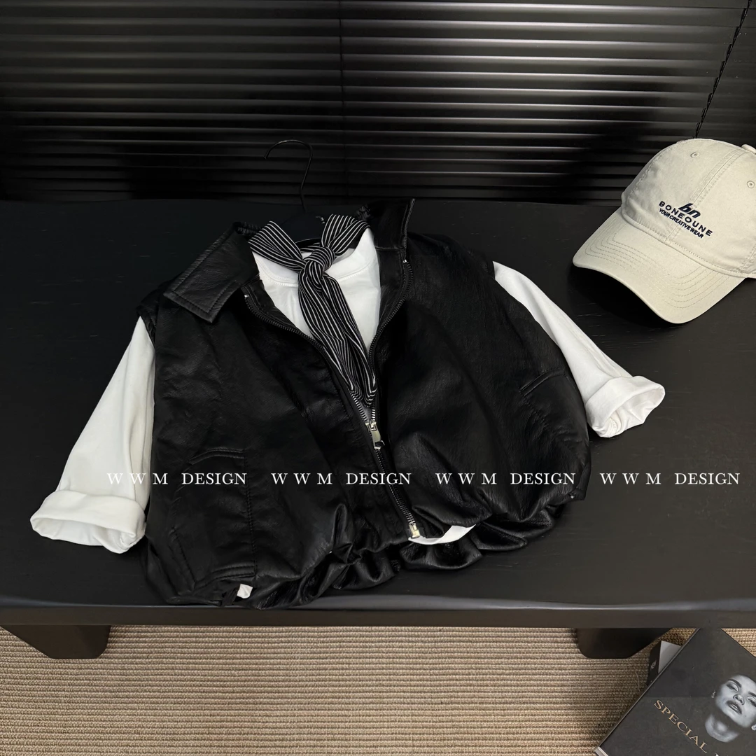 【文文妈】2025新款男童女童时尚百搭休闲秋季儿童皮衣马甲HYP2723