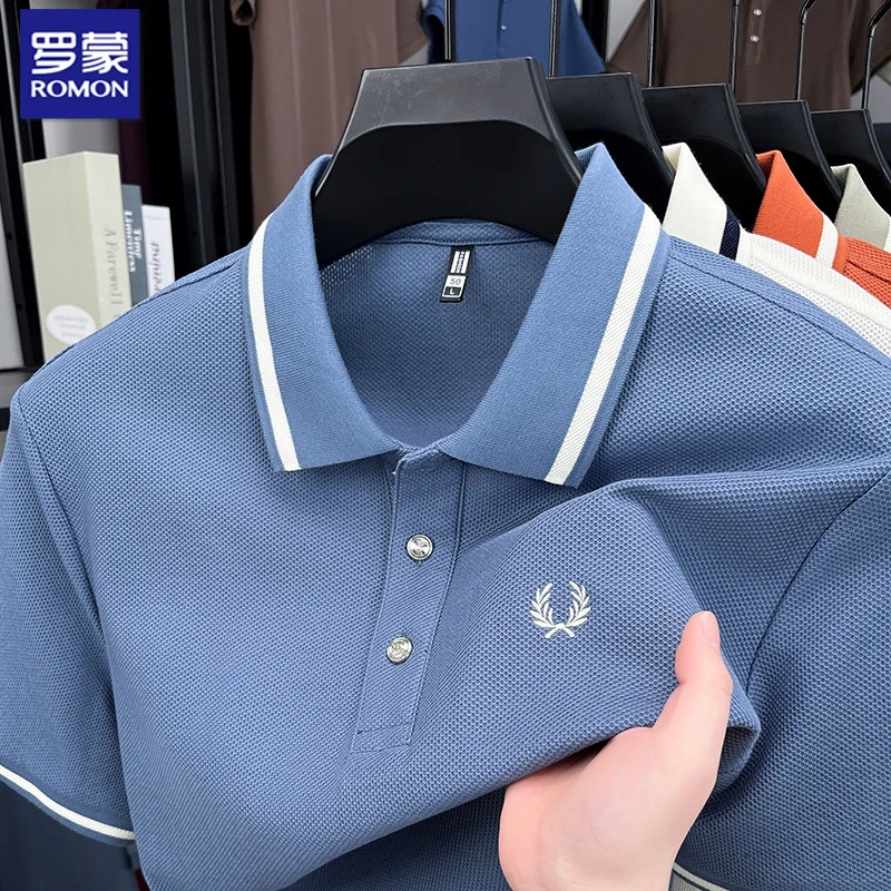 罗蒙夏季时尚绣标男士翻领休闲短袖POLO衫纯棉罗蒙夏季短袖Polo