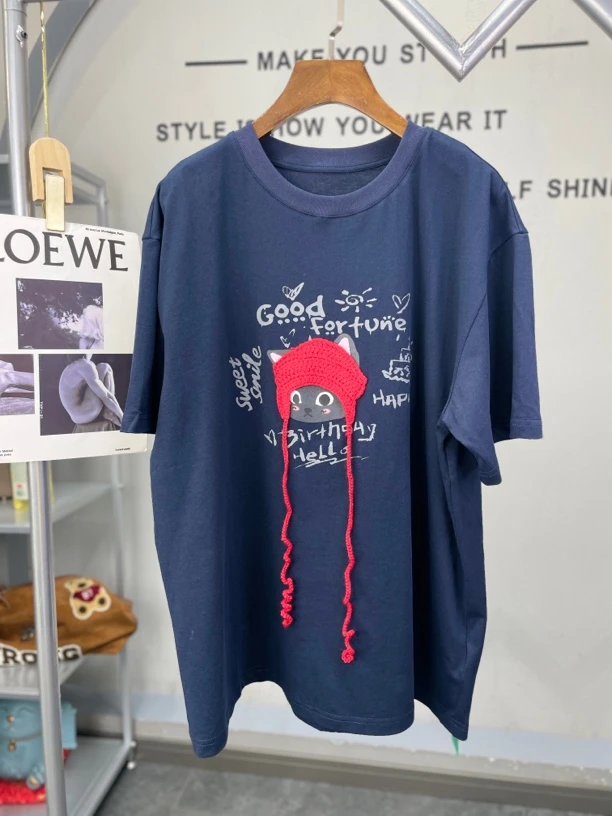 君家红帽小猫设计短袖