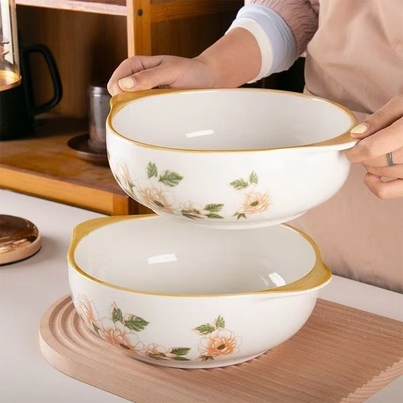 山茶花双耳碗9.5英寸2只（加双耳约23cm）