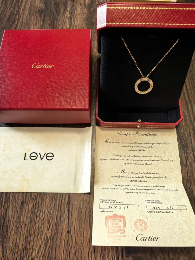 95新 Cartier/卡地亚 Cartier 大饼玫瑰金满钻项链