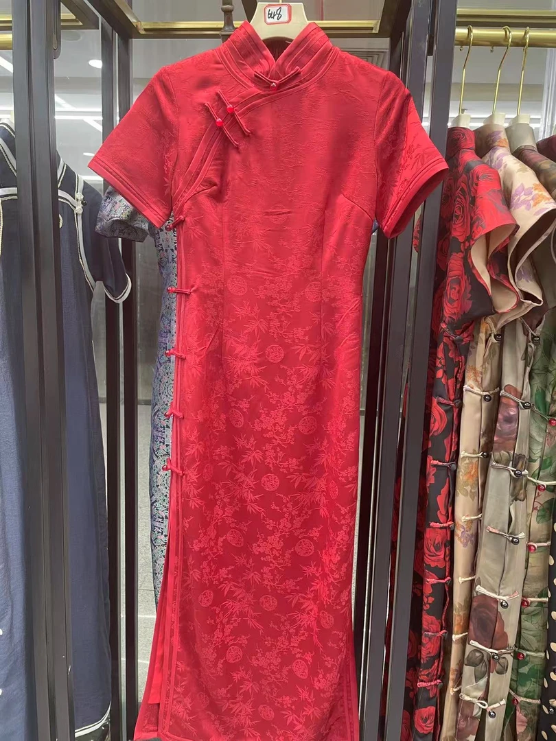 喜婆婆喜妈妈中国风双层提花婚礼牡丹时尚旗袍花色蕾丝薄款小包袖