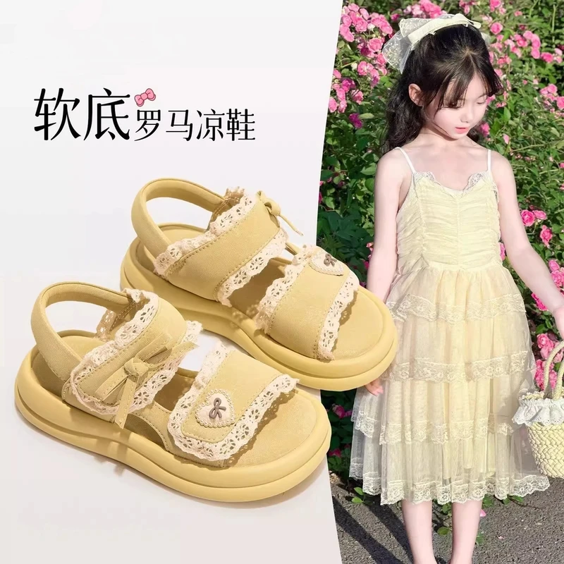 ABC女童凉鞋2025夏季中大童百搭软底防滑罗马鞋中大童轻便沙滩鞋