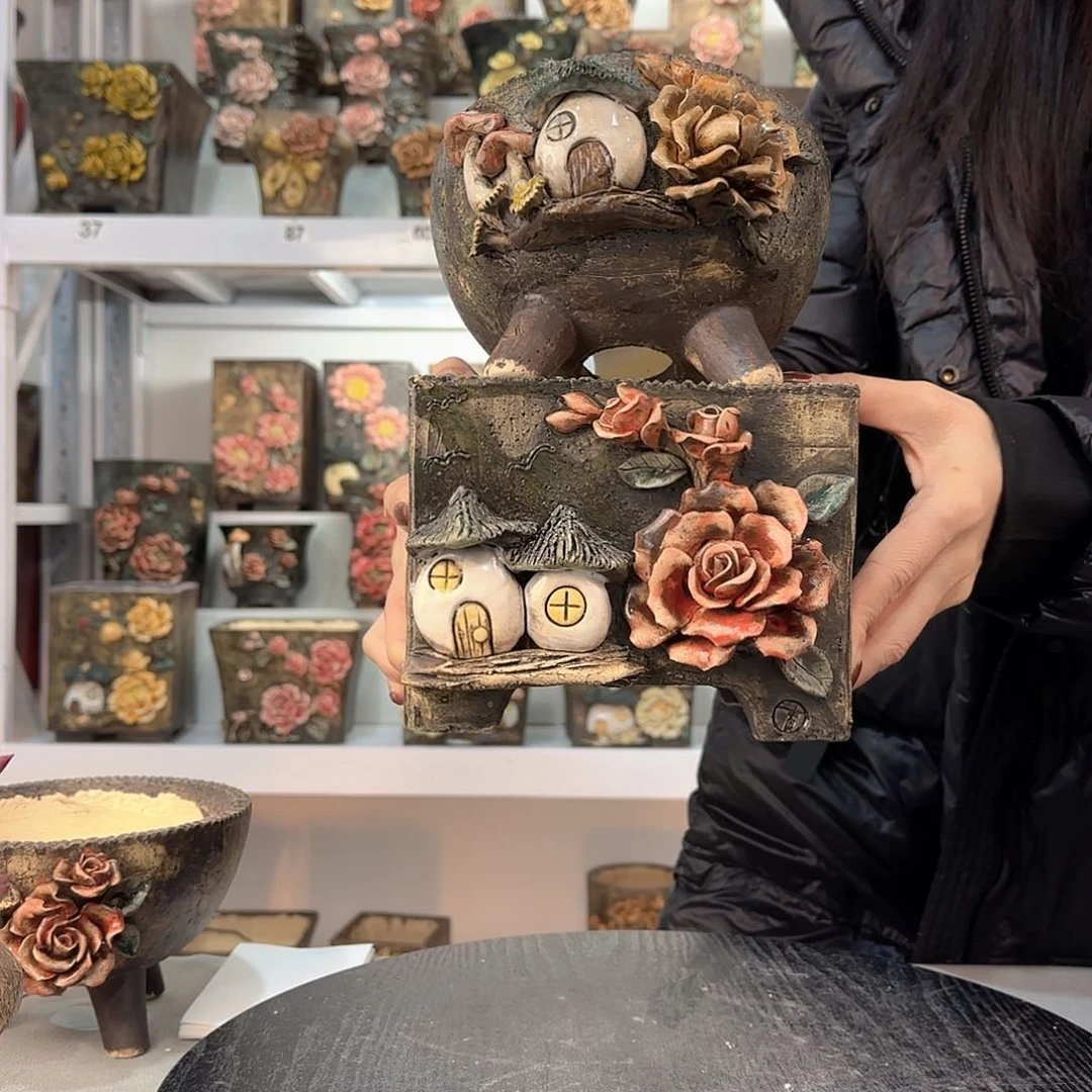 红陶l***~青默花器花盆