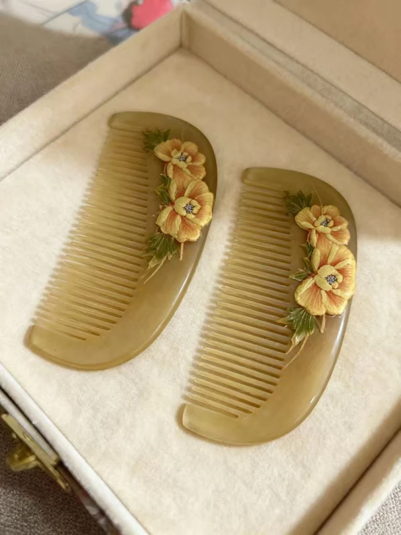 羊角手绘漆艺梳按摩美发梳精品手工制作