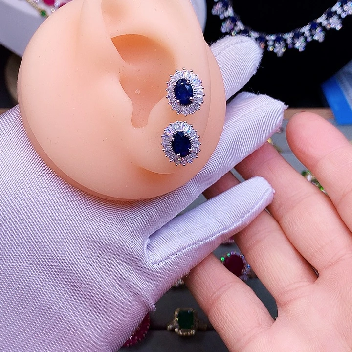 耳饰银S925镶嵌蓝宝石