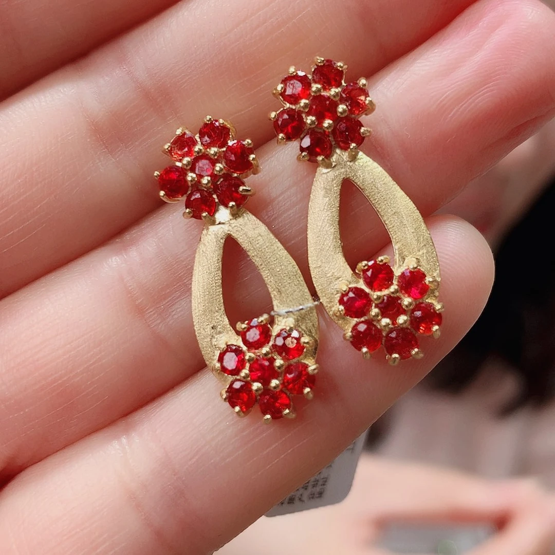 彩色蓝宝石耳饰银S925镶嵌