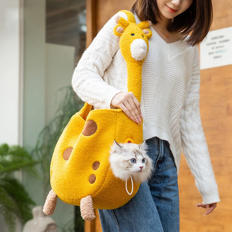 秋冬季萌趣立体动物造型外出包冬天保暖猫咪斜挎包狗狗宠物包