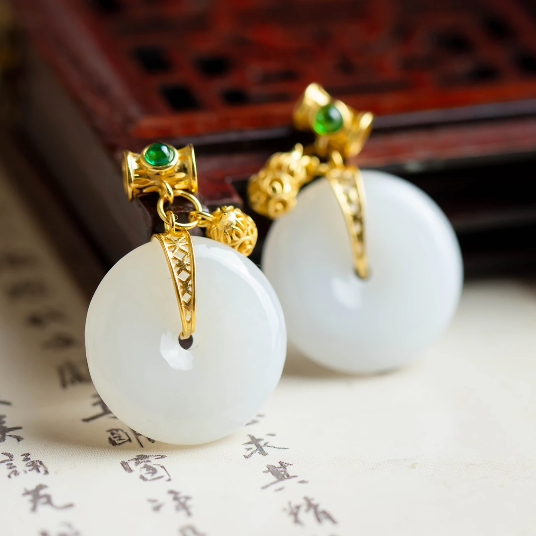 S925银镀金和田玉平安扣葫芦吊坠不含链（多样性发货发其一）