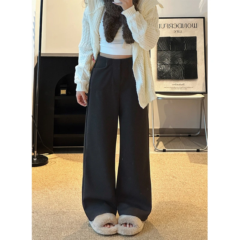 咖色窄版阔腿裤女秋冬季2025年新款高腰垂感高级西装裤休闲直筒裤