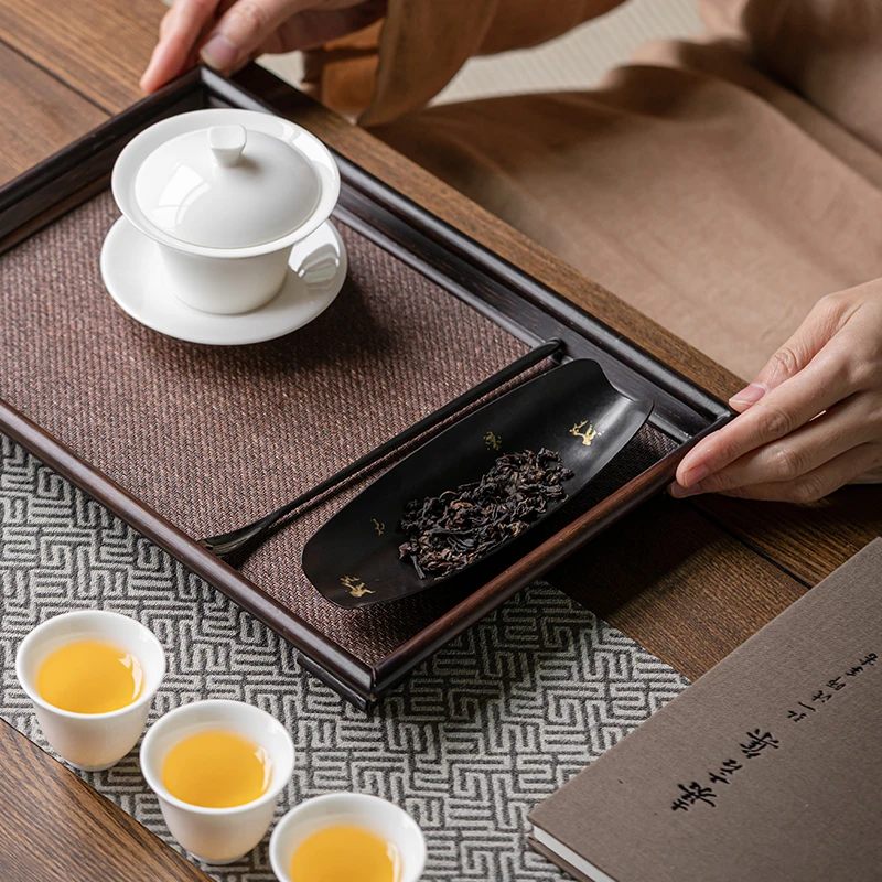 高档黑色手工生铁大漆茶则船形点金日式侘寂风套组多功能茶道配件
