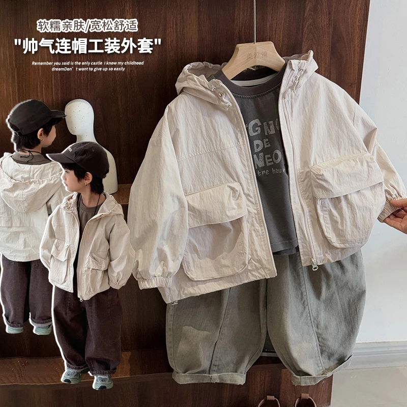 《设计师款》潮赞版型韩版秋装连帽外套男童女童工装大口袋25CL818
