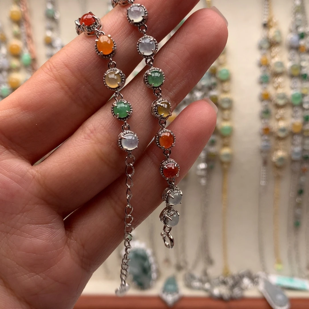 翡翠银S925镶嵌戒指手链