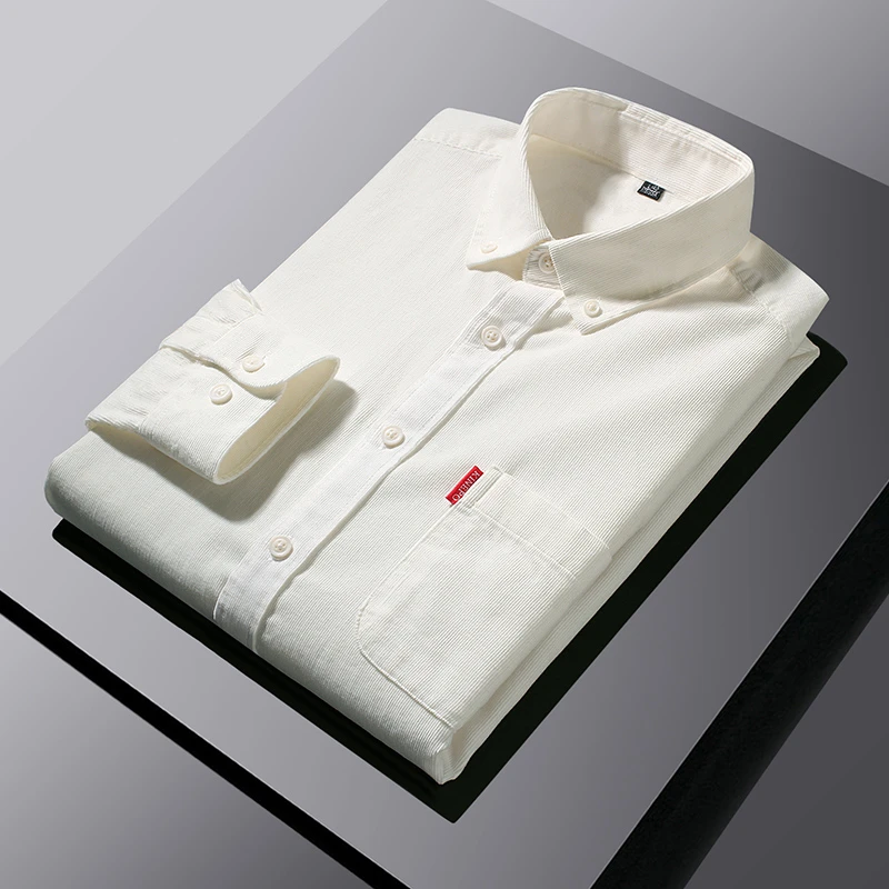 纽扣男士长袖中国风商务常规外套潮流春秋纯棉衬衫水洗纯色衬衣