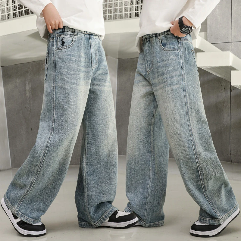 男童春秋款裤子2025新款儿童装春装中大童男孩直筒牛仔裤秋季潮流