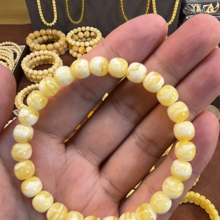 未镶嵌蜜蜡手串纯天然俄料黄蜜瓷白花高桩虎皮