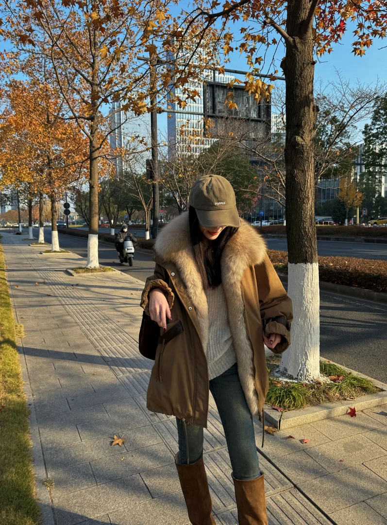 2025冬季新款狐狸毛90白鹅绒派克服毛羽绒服中长款加厚外套女