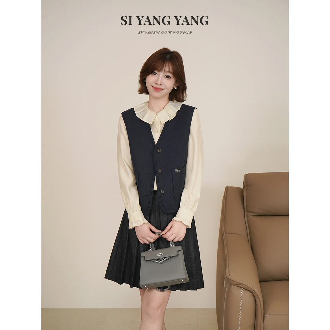 斯洋洋SIYANG超柔TR平纹亚麻面料舒适气质百搭马甲MJ508A062SYY