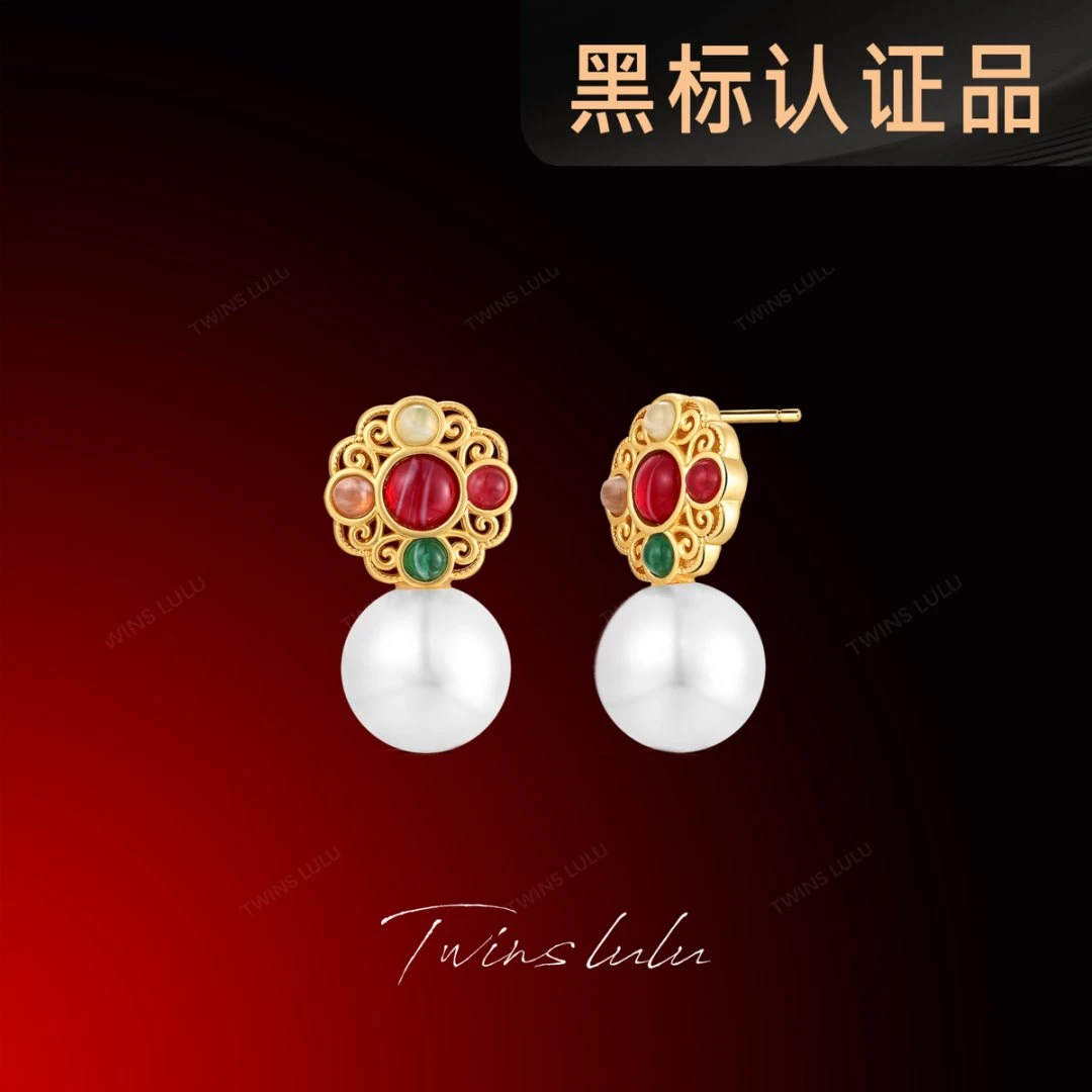 TWINS LULU镀k金复古新中式招财进宝蛇年红色耳环夏上新TSL1675
