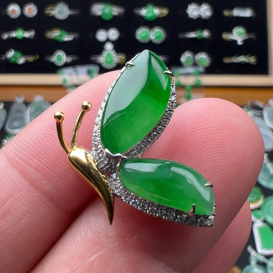 翡翠18K金镶嵌颈饰整体23.5