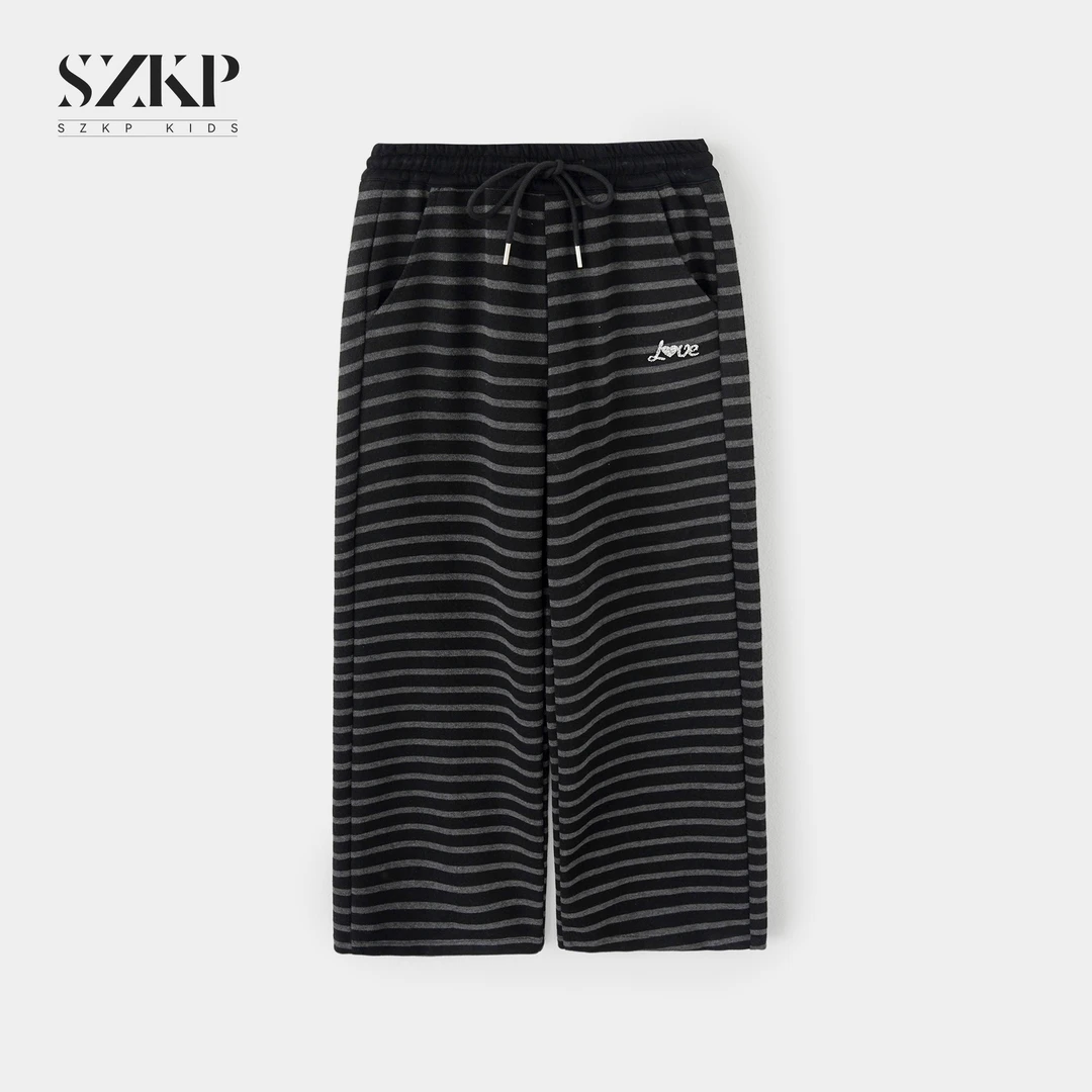 SZKP秋季新款女童潮款条纹裤子中大童洋气儿童直筒裤JMKQ552769
