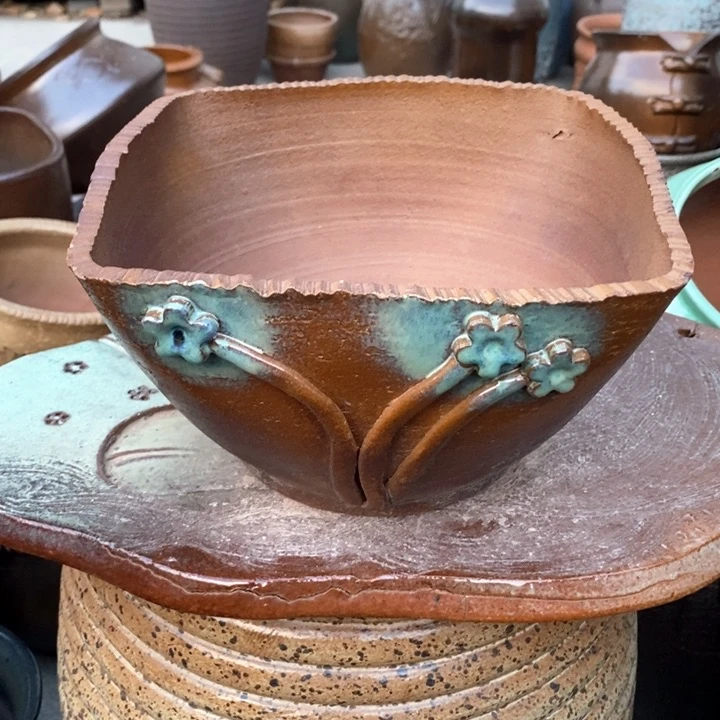 紫砂花盆高13口21手工