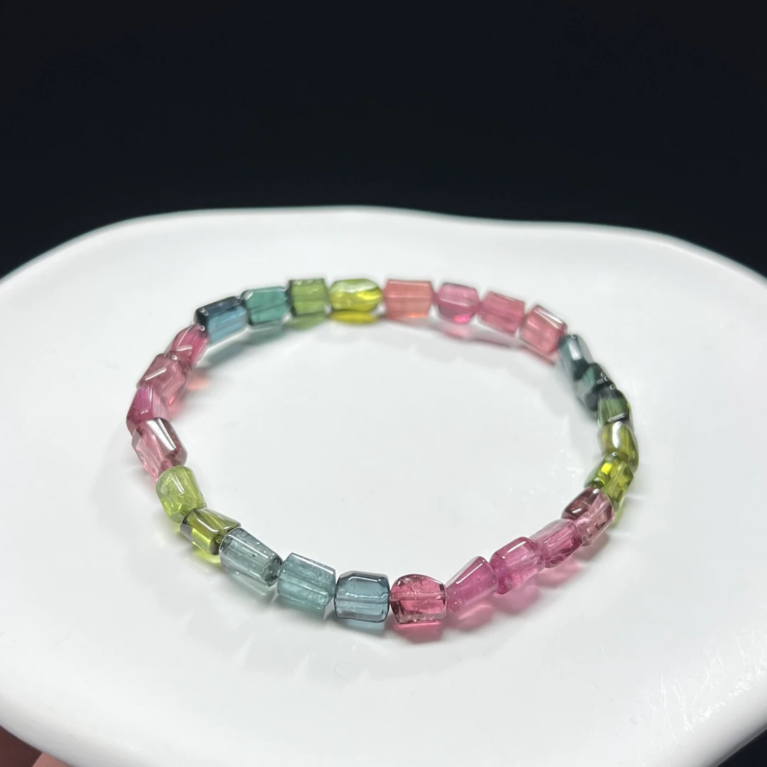 原石款彩虹碧玺手链晶体通透多蓝单圈