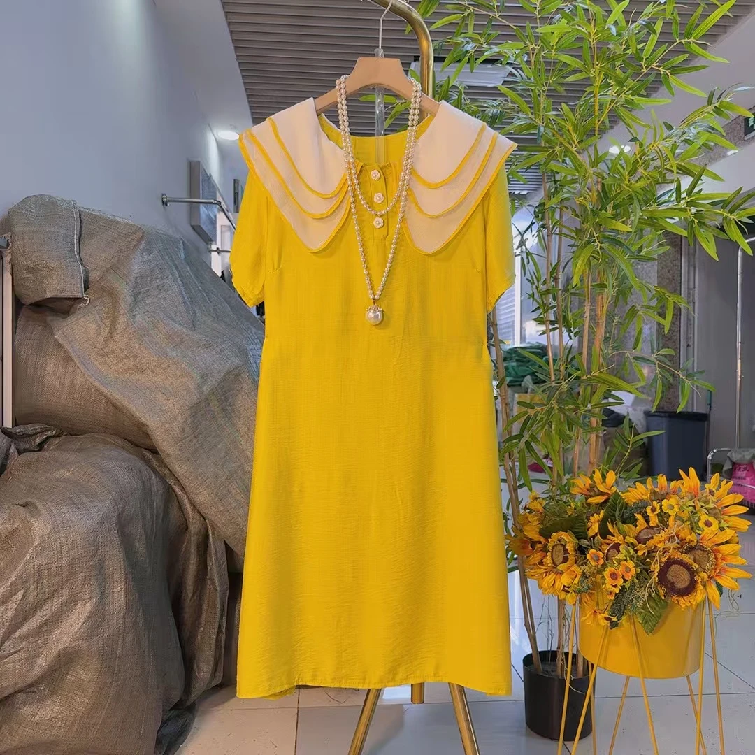 欧货时尚娃娃领显瘦连衣裙微胖大码遮肉减龄孕妇装设计清凉632