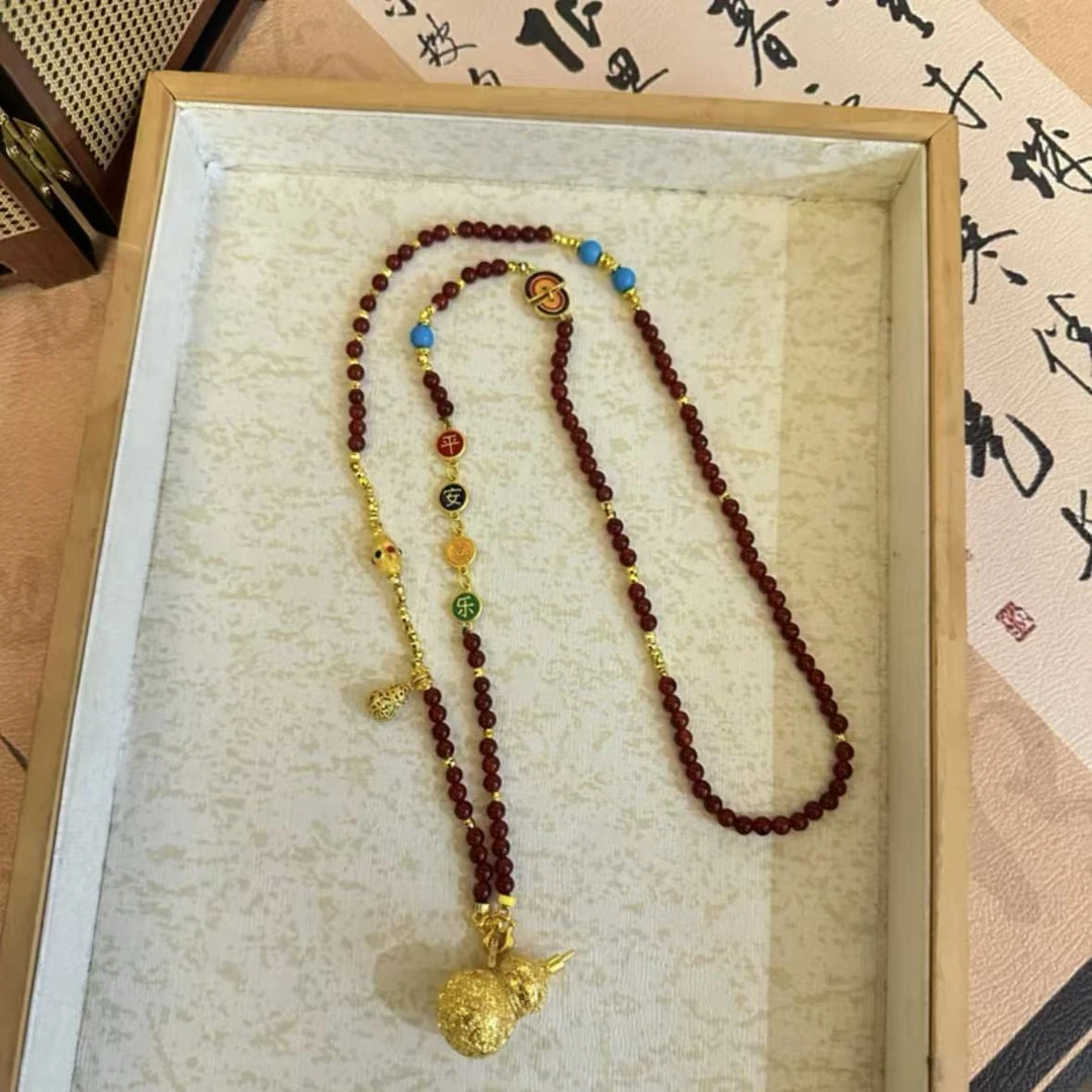 铜合金项链 铜合金项链【红色丝绒葫芦】新中式毛衣链项链 X059