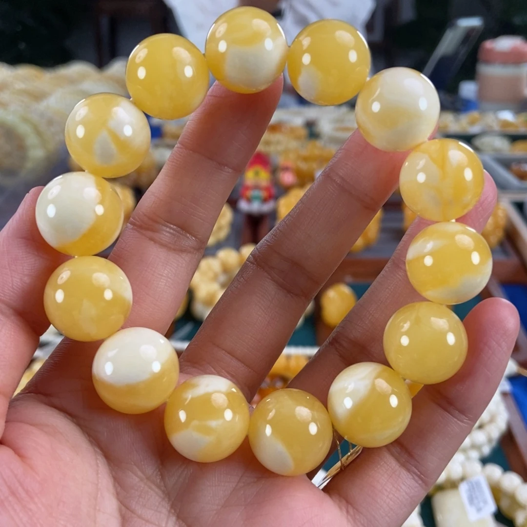 琥珀未镶嵌珠宝奇石16+同料橘白花蜡圆珠36.29