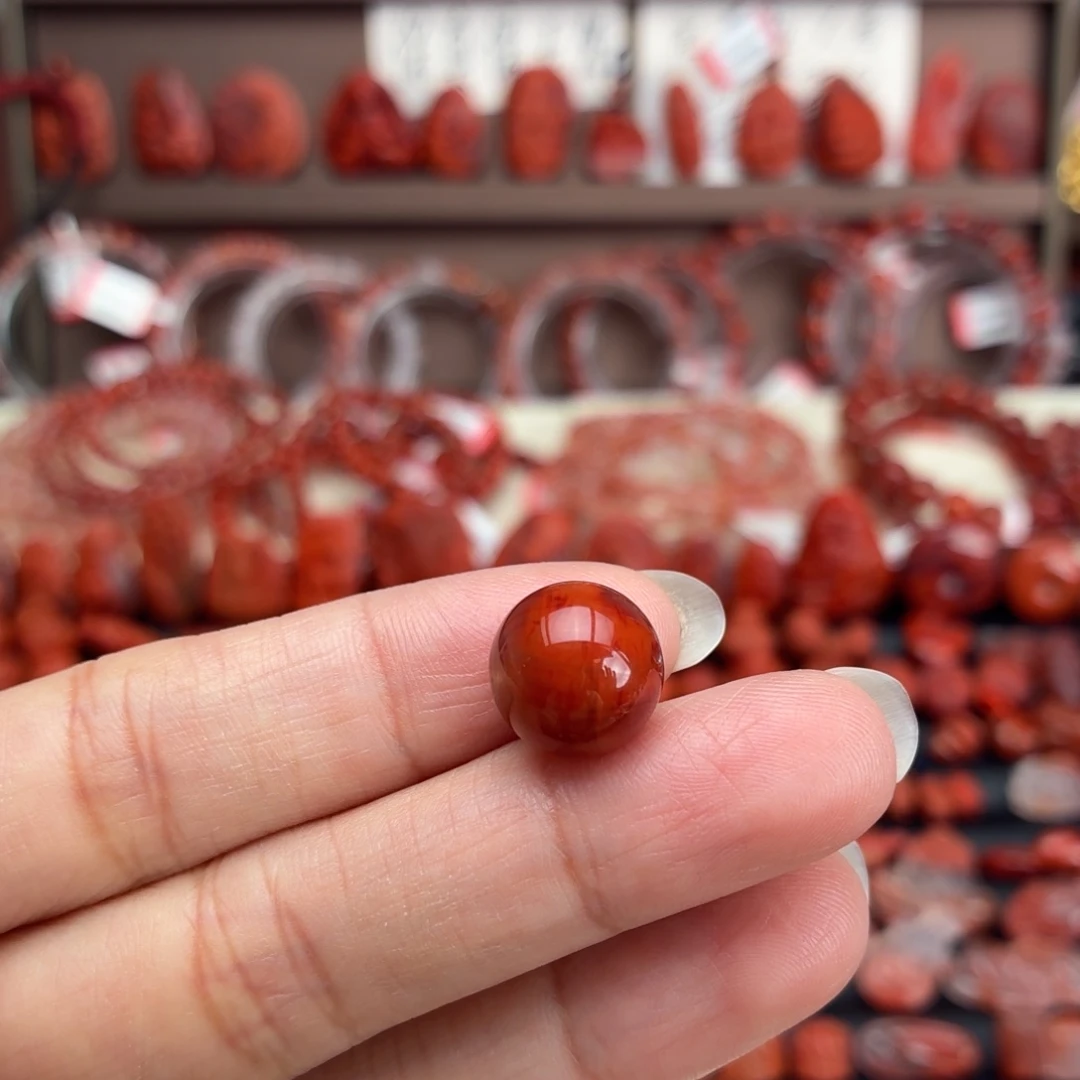 南红玛瑙未镶嵌颈饰火焰纹单珠12+