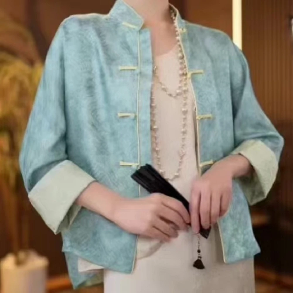 【浪蕊】中式国风江涯海浪纹复古提花外套-20240665小璐